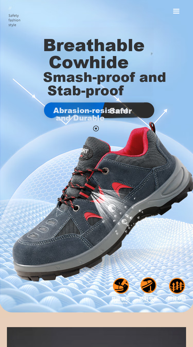 JUNBU Safety Shoes for Men, Steel Toe Cap, Puncture-Resistant, Breathable, Wear-Resistant, Construction Site Work Safety Functional Shoes 3020-1 Size 38 1
