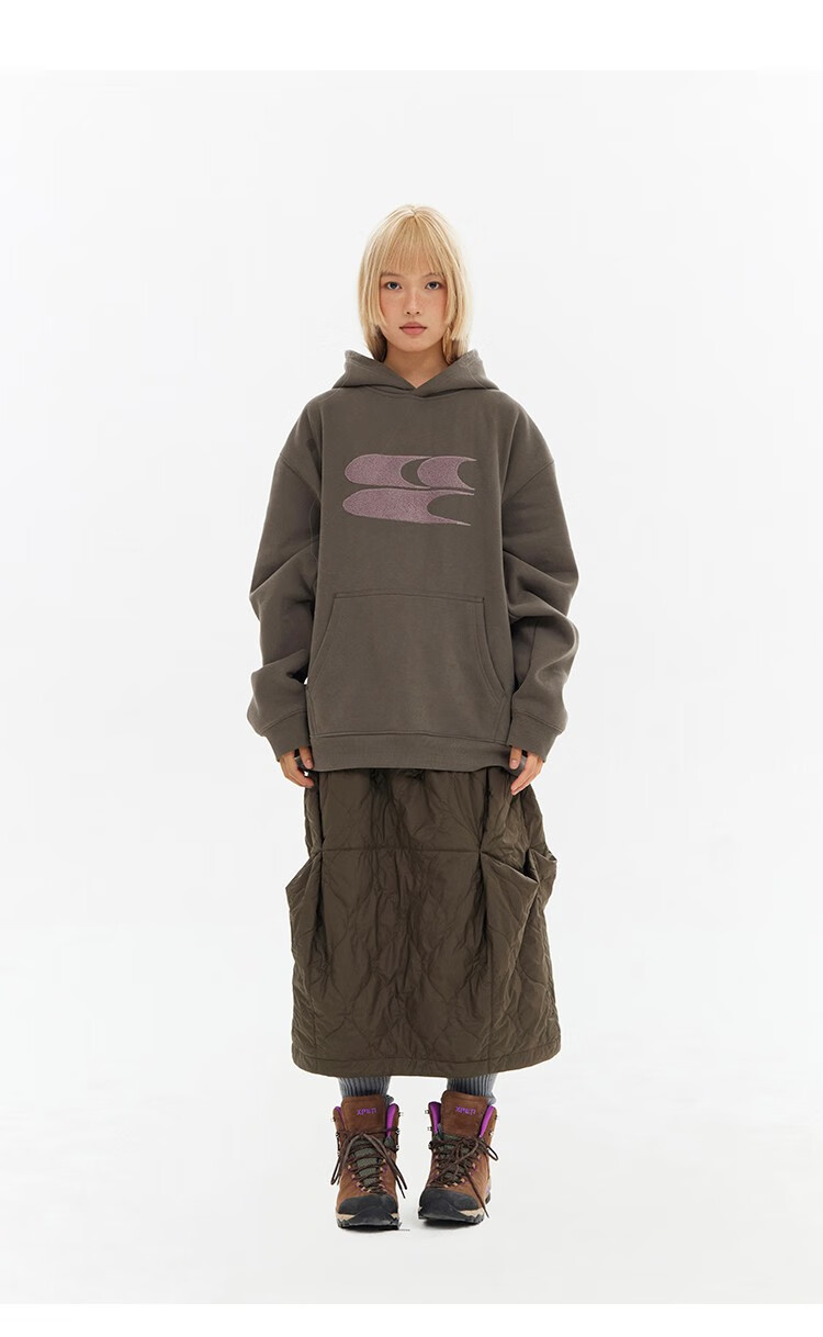 Crying Center Autumn Winter Logo Embroidered Classic Low Saturation Hooded Fleece Sweatshirt Gray Brown Pink S 14