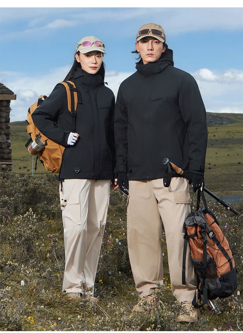 JEEP SPIRIT Men's and Women's Outdoor 3-in-1 Waterproof Windproof Mountaineering Jacket Couple's Dark Night Blue XS 35