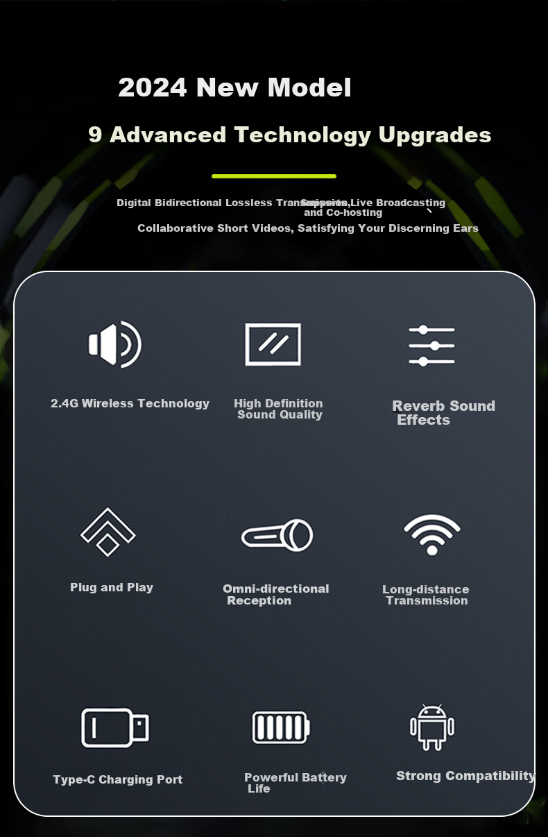 Soaiy Wireless Lavalier Microphone for Live Streaming, Recording Equipment, Short Video, Outdoor TikTok Karaoke, Professional Noise Reduction Portable Wireless Microphone MK52 Dual Channel Android Versio 2