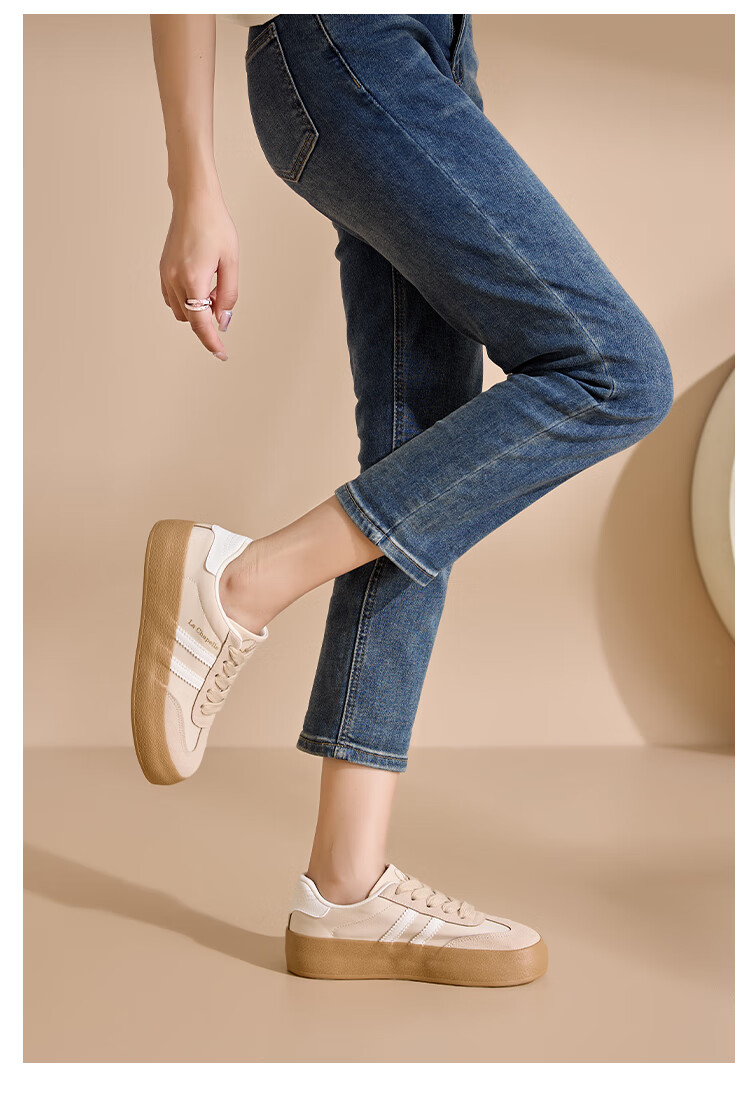 La Chapelle Women's Shoes, Training Shoes for Women, Versatile Thick-Soled White Sneakers, Low-Top Casual Skateboard Shoes for Women-079BR Beige/black 37 13