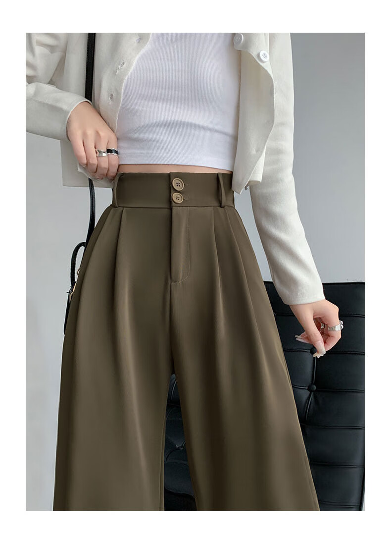 LangSha Women's Autumn New Double Button High Waist Draped Office Elegant Dress Pants Casual Wide Leg Trousers 20
