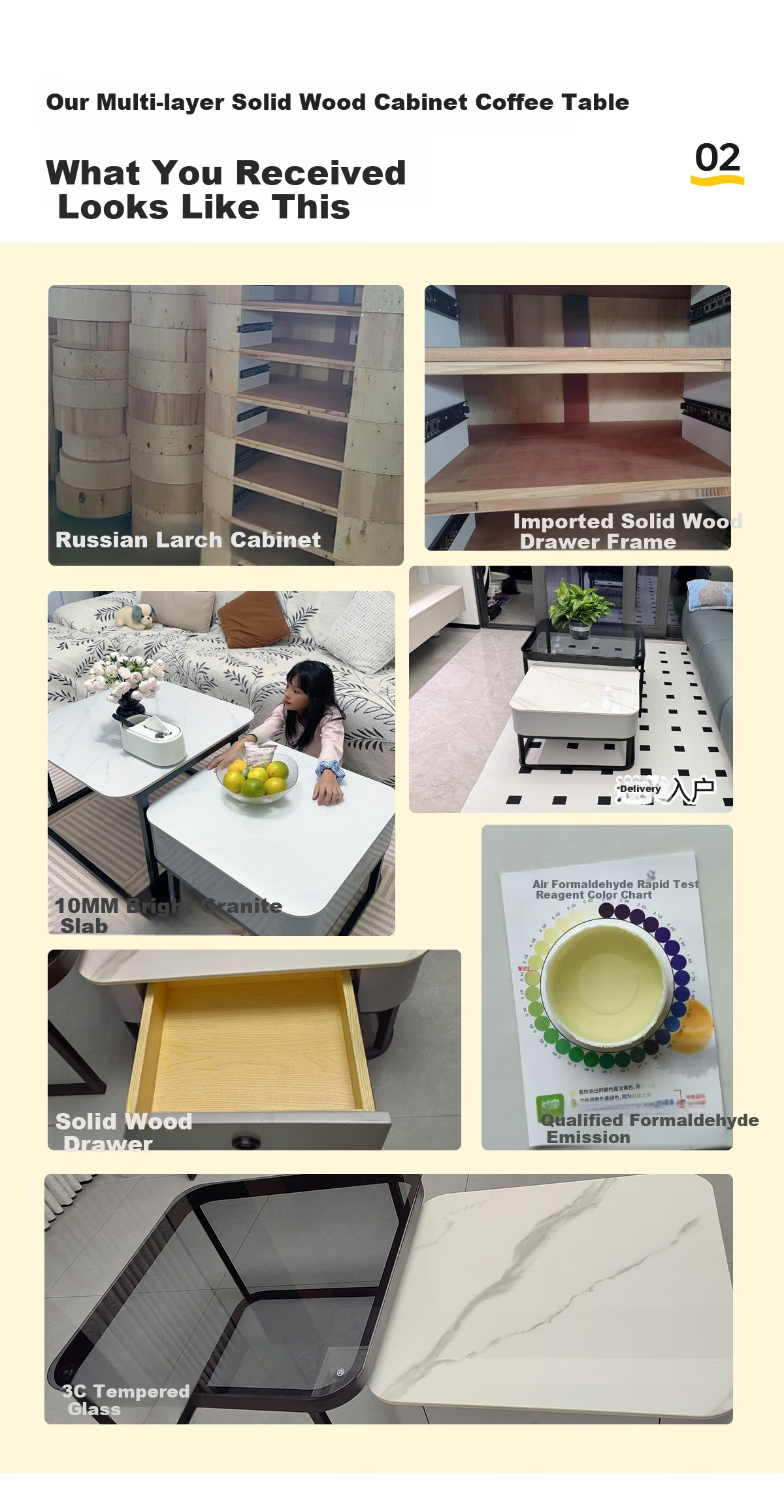Qianxihuafu Coffee Table, Living Room Side Table for Small Apartments, High-End Light Luxury, 2026 Square Rock Slab Coffee Table, White And Gray Glass Top 2