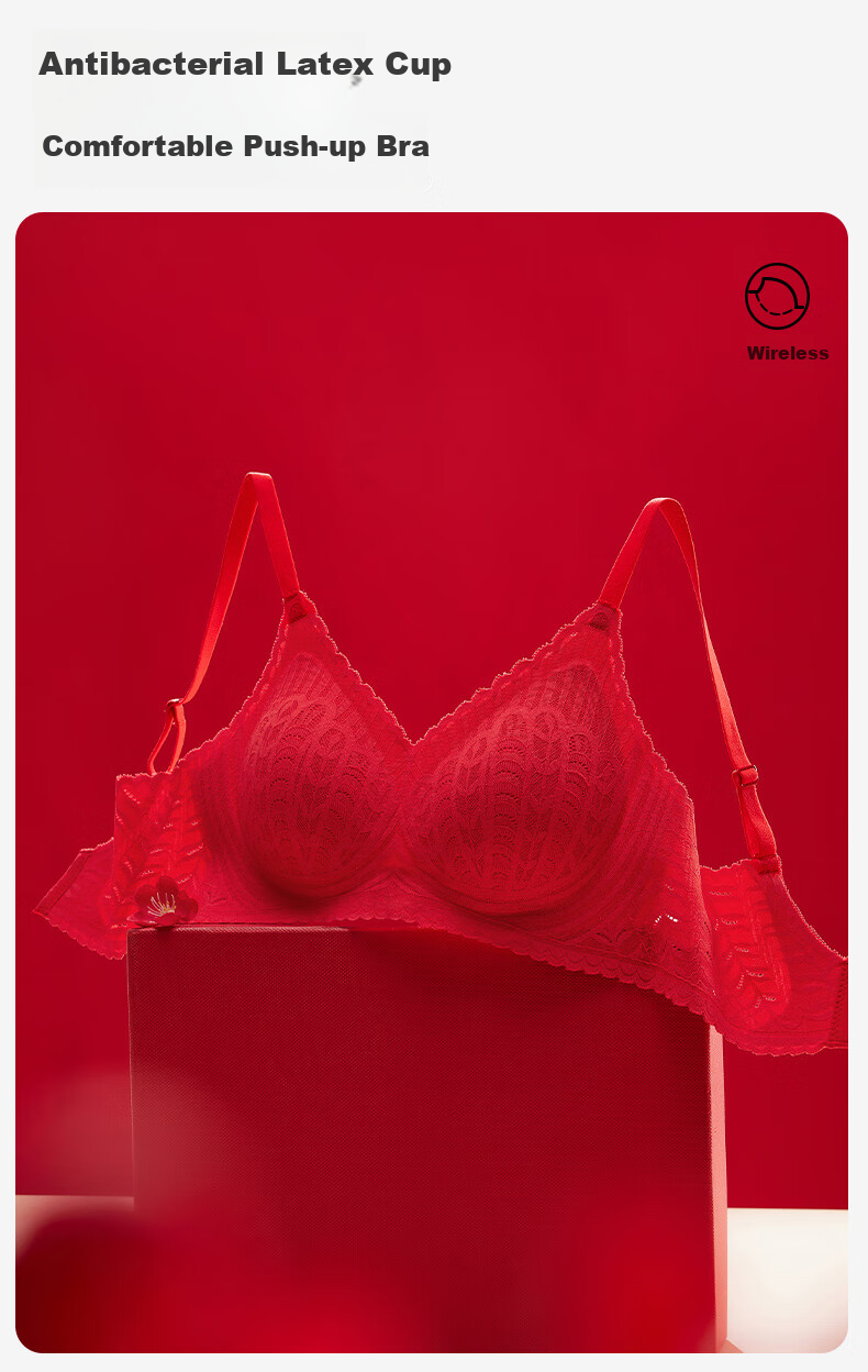 Fenteng Wireless Bra for Women, New Antibacterial Latex Light Cup Sexy Lace Anti-Spillage Underwear for Wome 1