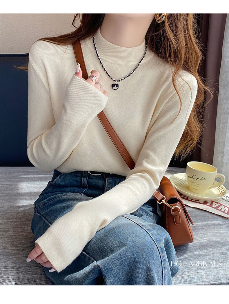 YUZHAOLIN Women's Half Turtleneck Base Shirt Autumn Winter 2025 New Knitted Lazy Style Soft Sweater Black 8