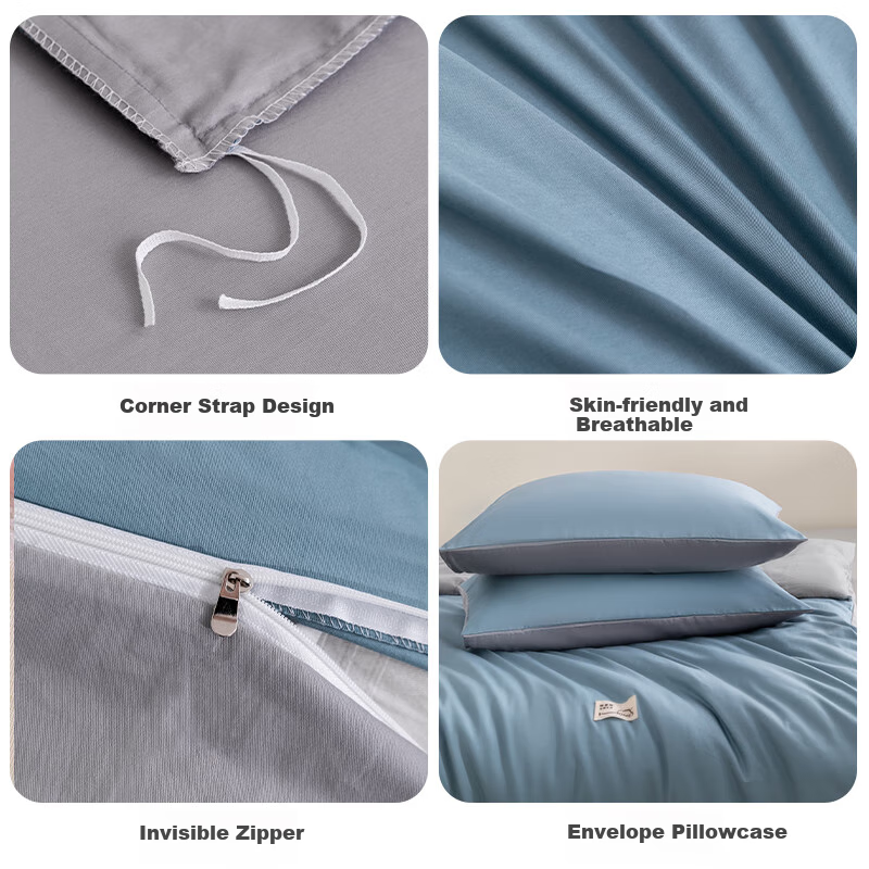 Hengyuanxiang Pure Cotton Four-Piece Set, Class A Antibacterial, 100% Pure Cotton Bedding Set Including Bed Sheet, Duvet Cover, And Pillowcases, for 1.8m Bed, Sky Blue (Duvet Cover 200*230cm)