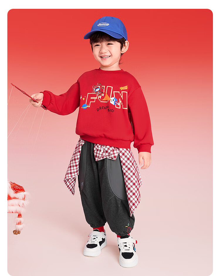Balabala Kids Sweatshirt Red Boys Girls Spring 2025 New Year Outfit Baby Printed Base Shirt 6