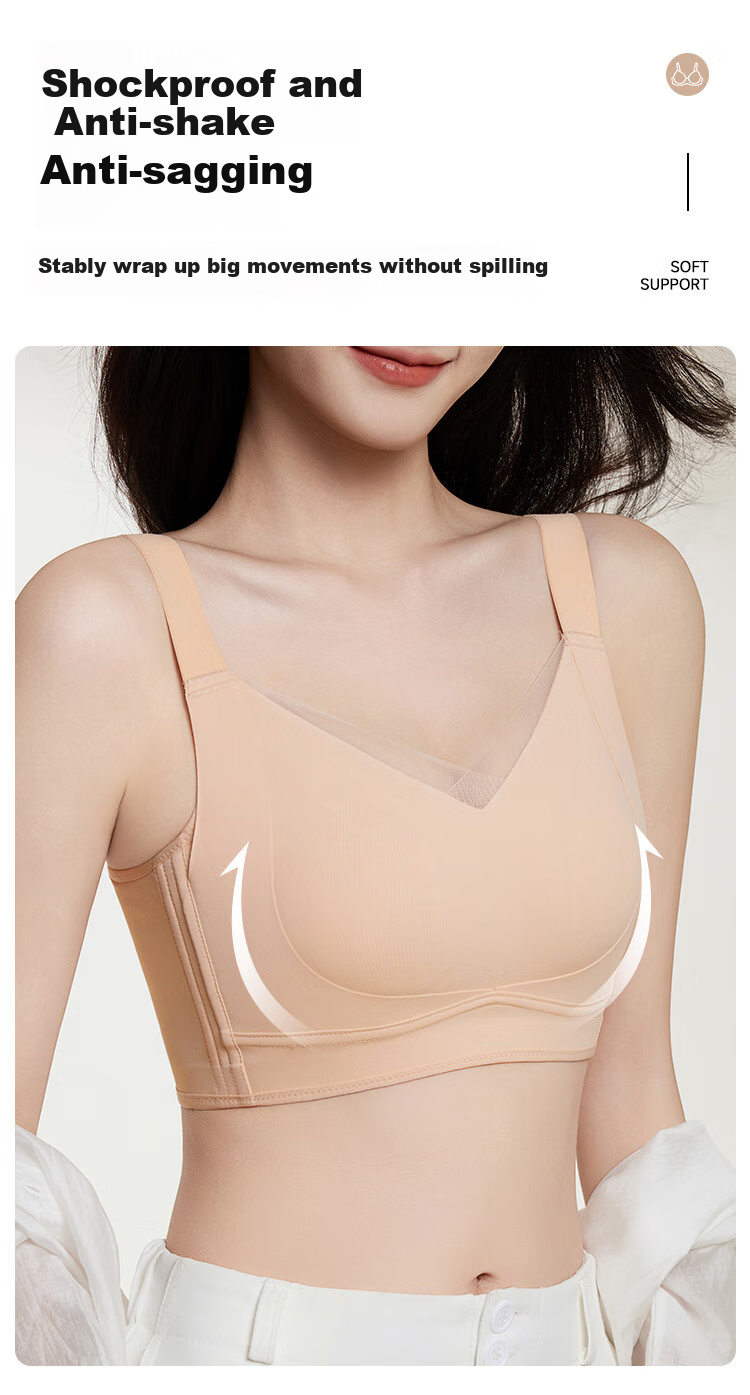 GRACEWELL Seamless Thin Rabbit Ear Cup Bra for Women, Foundation Liquid Skin, Large Breast Minimizing, Anti-Sagging, Side Support Adjustment Brassiere 9