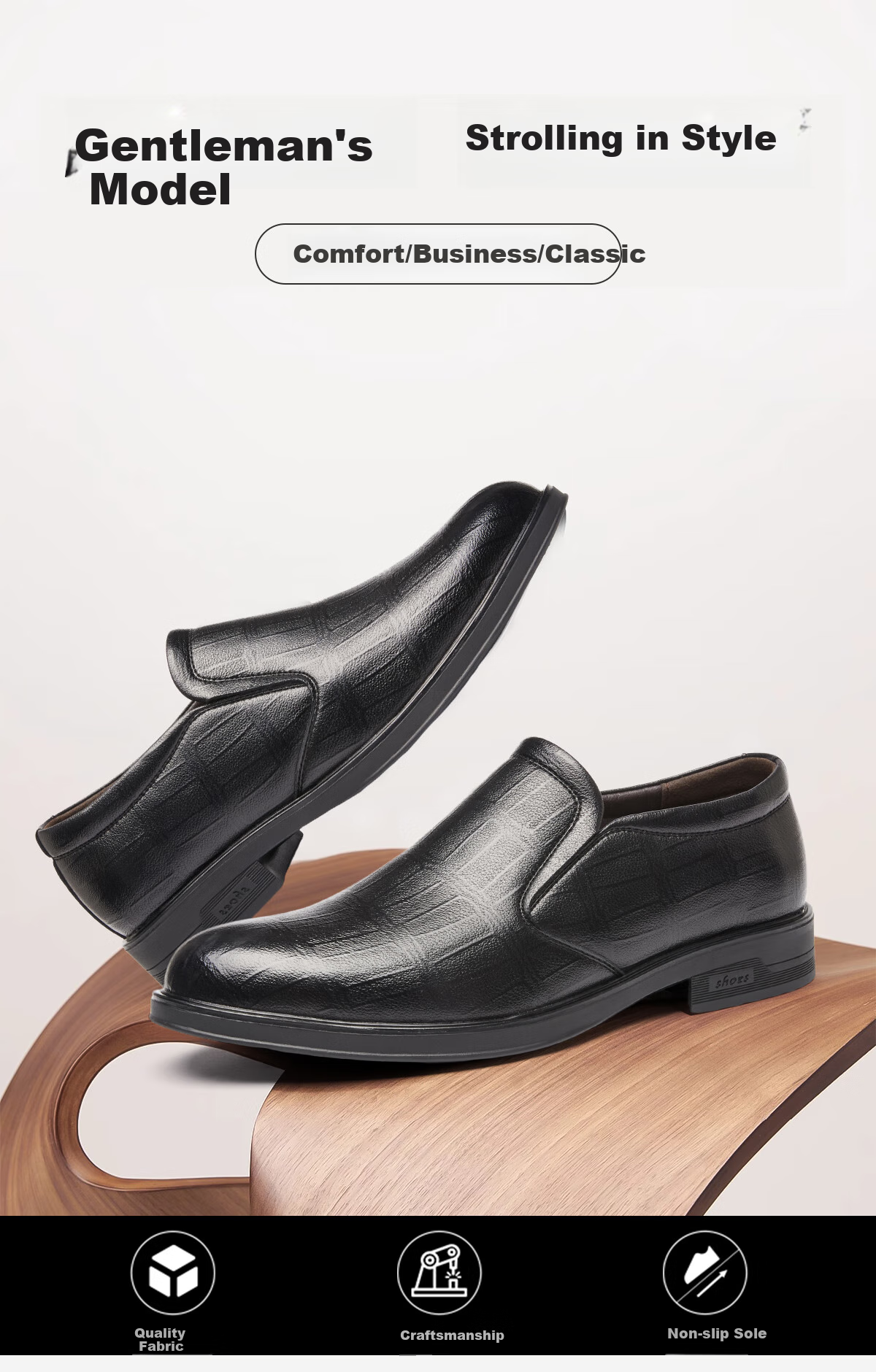 Huili Men's Shoes, Business Commute Leather Shoes, Versatile Casual Comfortable Slip-On Soft Surface Formal Shoes for Dads, Black, Size 44 1