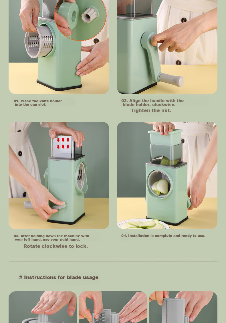 BJ Vegetable Slicer, Household Shredder, Kitchen Hand-Cranked Storm Roller Slicer, Potato Shredder, Grater, Five Blades 17