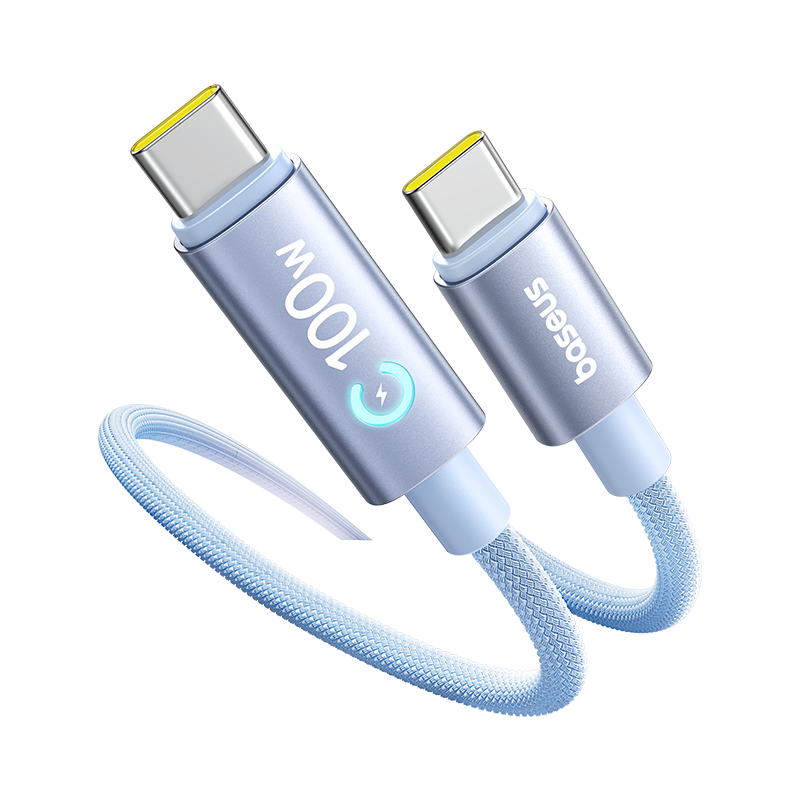 Baseus Dual-Head Type-C Smart Power-Off Charging Cable PD100W Super Fast Charging Data Cable for Huawei Honor Xiaomi Apple iPhone 17/16/15 iPad Laptop 2m Blue