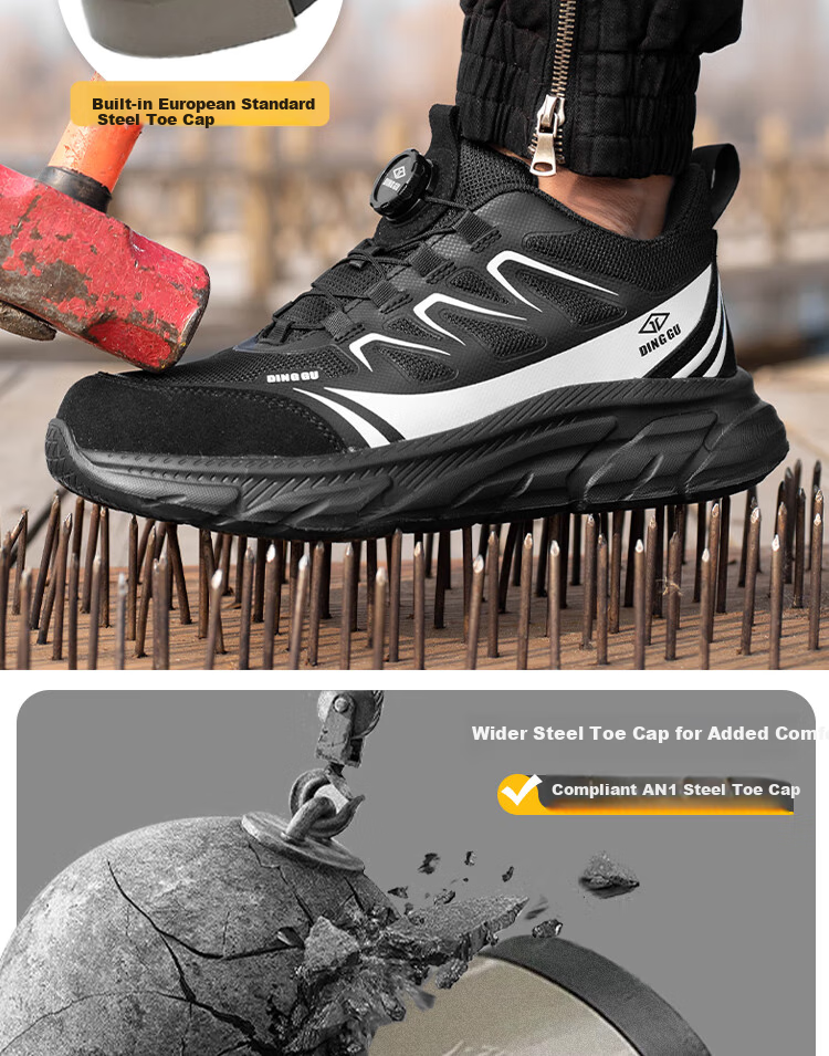 Dinggu Safety Shoes for Men, Lightweight All-Season Anti-Smashing Anti-Puncture Steel Toe Work Boots with Smart Buckle JD8071C41 6