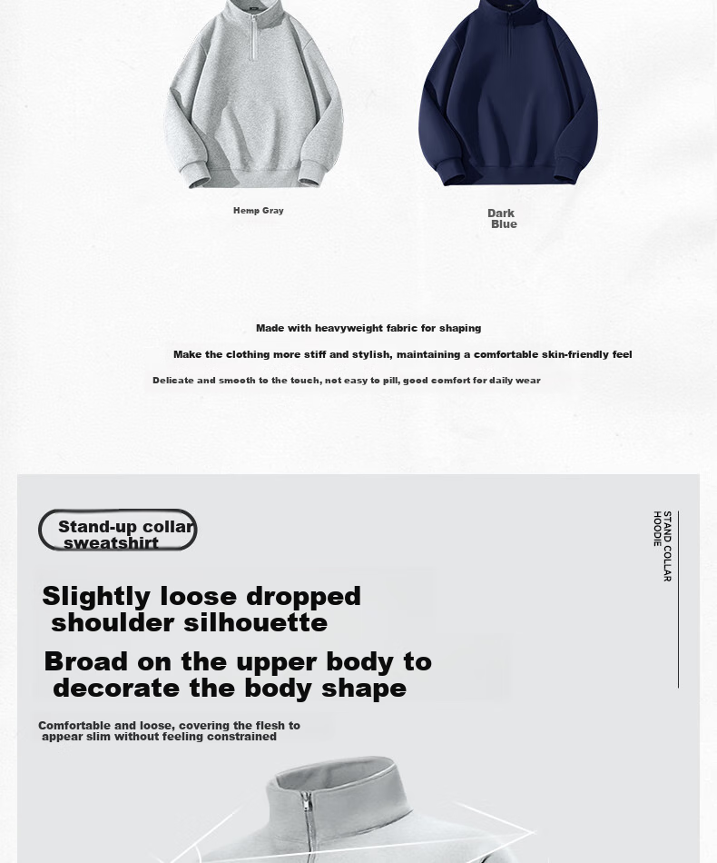 MINISO Half-Zip Sweatshirt for Men, Heavyweight Stiff Spring New Trendy Stand-Collar Loose Jacket, Black L 4