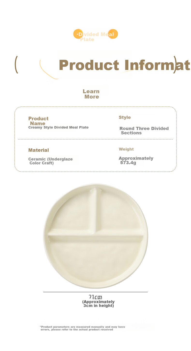 CAIZHI Ceramic Divided Plate, Compartmentalized Dining Plate, Student Breakfast Plate, Dumpling Plate, Fruit Plate, 211 Low-Fat Plate CZ6968 11