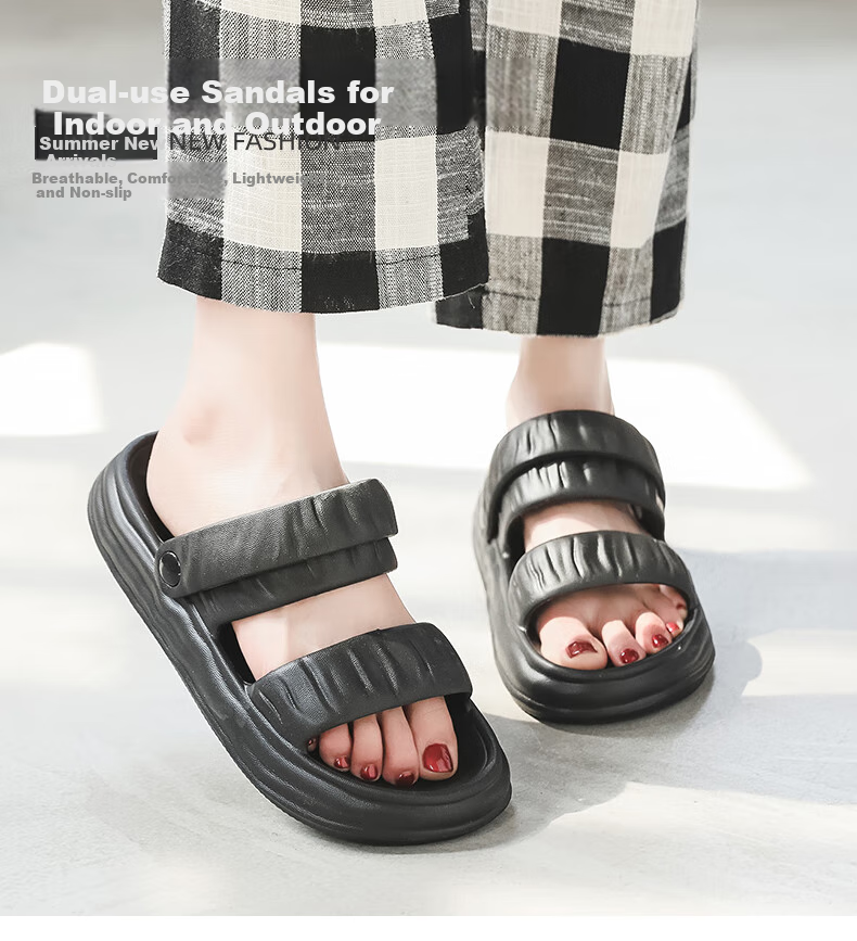 Guoluofi Women's Summer Outdoor Thick-Soled Beach Sandals Dual-Wear Black Size 37-38 1