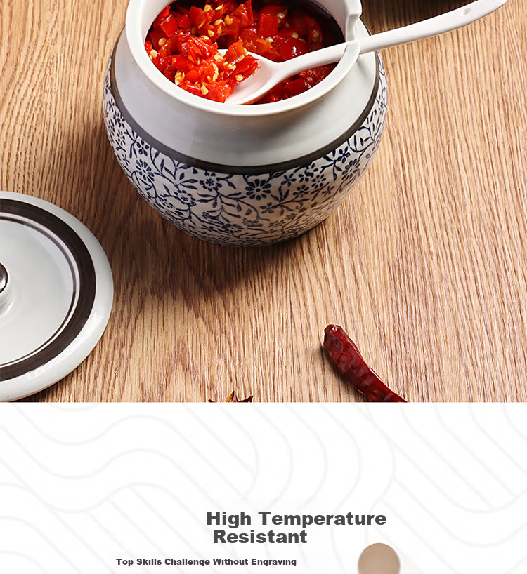 BJ Ceramic Large Capacity High-Temperature Resistant Seasoning Jar, Lard Container, Chili Pepper Jar, Chinese-Style Lard Bowl + Spoon, 700ml 11
