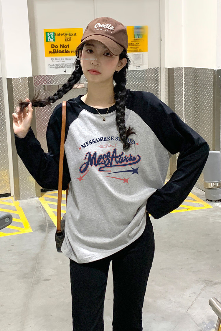 TonLion 2026 Autumn And Winter Long-Sleeve T-Shirt for Women, Round Neck, Raglan Sleeve, Front Chest Lettering, High-End Feel 7