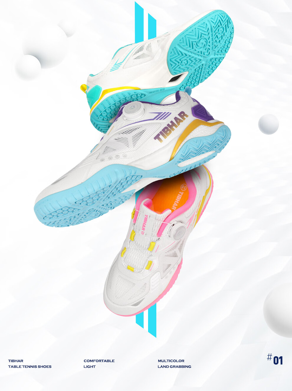 TIBHAR Table Tennis Shoes New Anti-Slip Sports Shoes Unisex Training Lightweight Breathable 02516 White/Blue Size 44 2