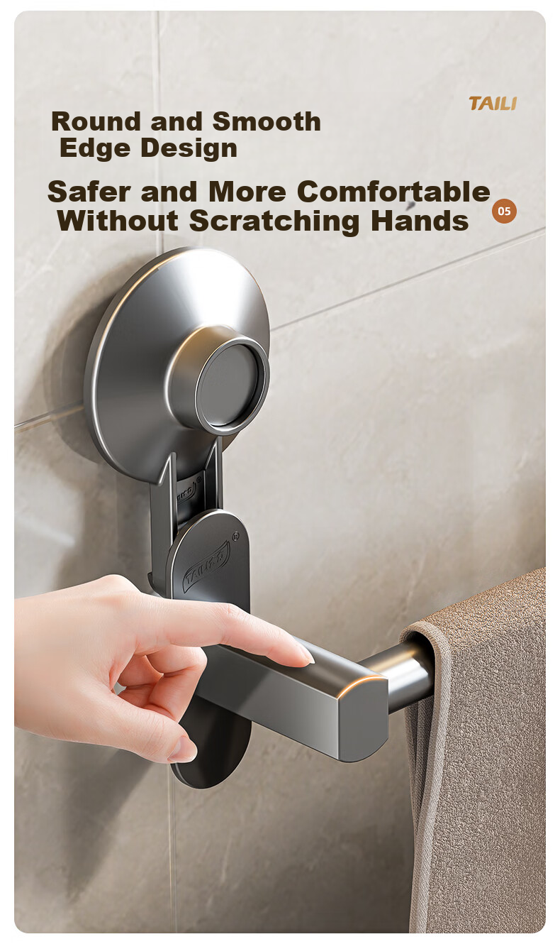 Taili Towel Rack, Single Bar, No Drilling Required, Space Aluminum, Bathroom Wall-Mounted Storage Rack, Toilet Suction Cup Towel Rod 7