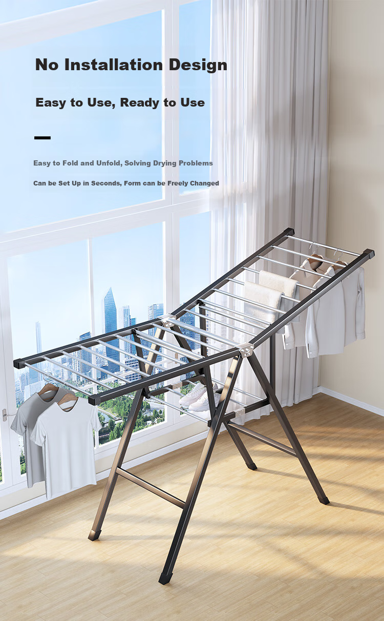 Yicainianhua Foldable Clothes Drying Rack, No Installation Required, Balcony Clothes Hanger, Quilt And Garment Drying Stand, Model 4418 11