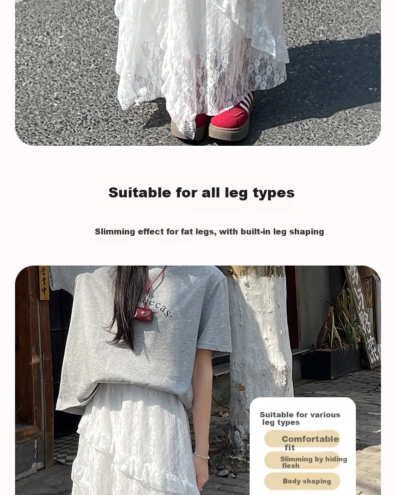 LangSha White Midi Skirt for Women, Summer New Style Versatile High-Waist A-Line Long Skirt with Design-Inspired Patchwork Lace Cake Skirt 5