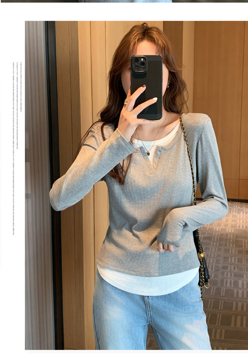Modal Colorblock Layered Design Slim Fit Long Sleeve T-Shirt for Women New Slim Shoulder Slimming Top 11
