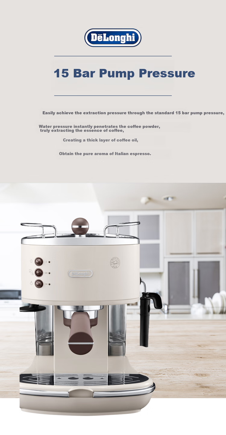 Delonghi Coffee Machine, Retro Semi-Automatic Coffee Maker, Compact Home-Use Stylish Americano And Espresso 15Bar Pump Pressure Manual Milk Frother ECO310.VBG Cream White Gift 7