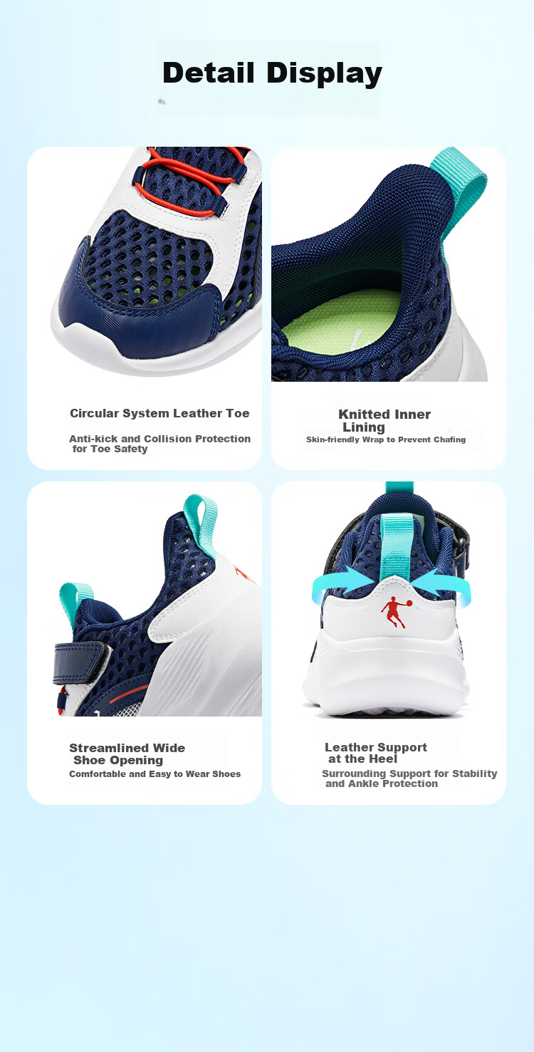 QIAODAN Boys' Running Shoes, Big Kids Summer Sports Shoes, Children's Breathable Large Mesh Shoes, Velvet Blue/QIAODAN White, Size 38 3