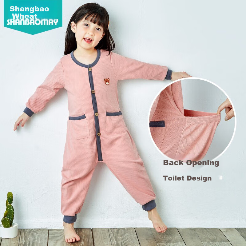 SHANBAOMAY Spring And Autumn Children's Onesie Pajamas, Cotton Sleepwear for Boys And Girls, Baby Onesie Pajamas, Anti-Kick, Cold Prevention, Belly Protection, Gray Blue, Size 100
