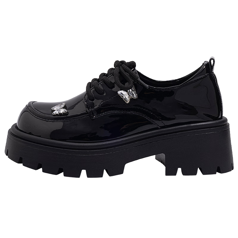 Global Platform Loafers 2025 New Autumn Winter Bowknot Versatile Women's Height-Increasing Casual Black Leather Shoes