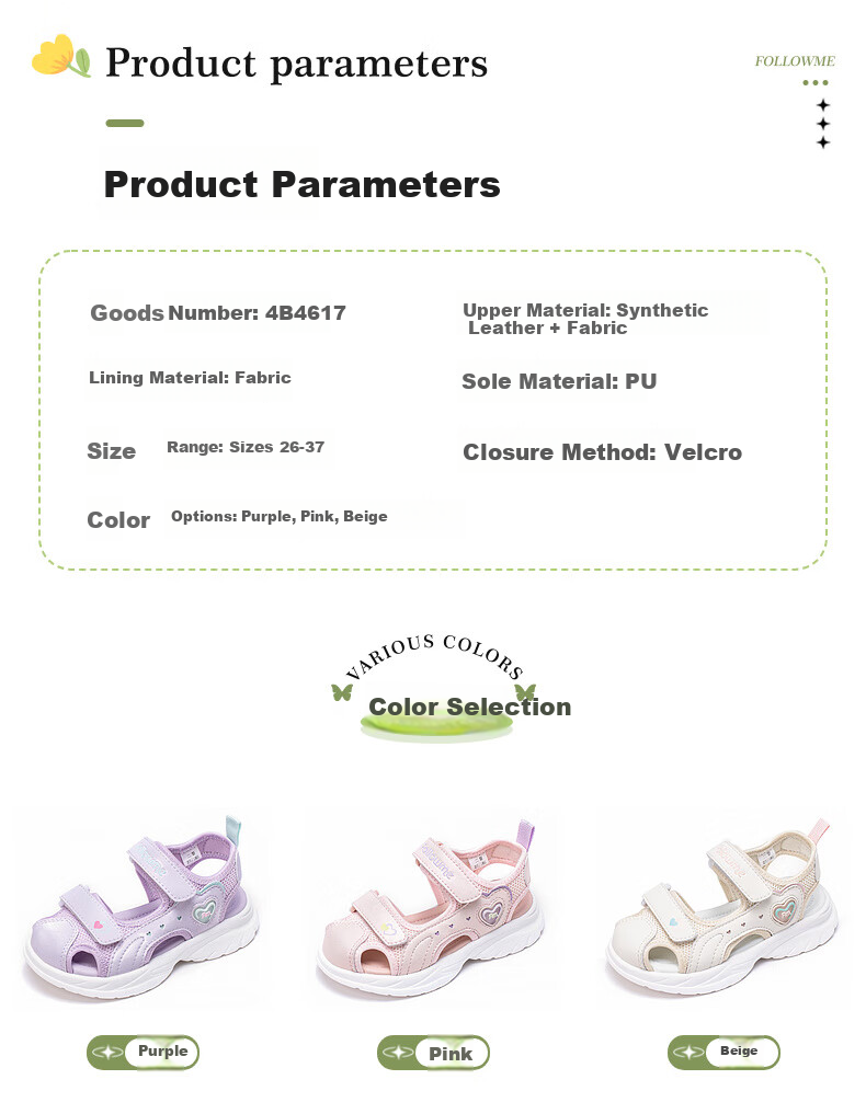 Follow Me Boys And Girls Sandals, Children's Beach Shoes, Summer Soft-Soled Closed-Toe Sandals, Velcro Sports Casual Shoes, Pink, Size 30 2