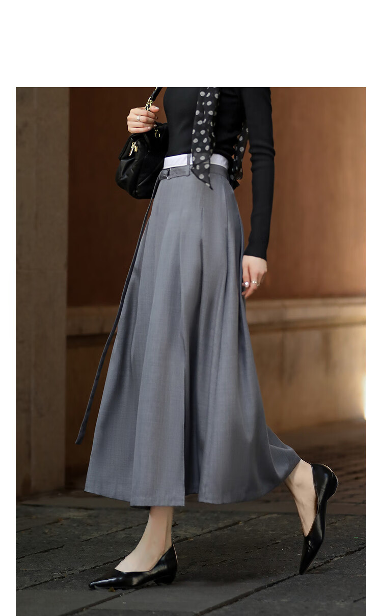 Demana [Free Mark] Autumn Elegant Style Commuter Natural Draped A-Line Petite Women's Pleated Skirt 1
