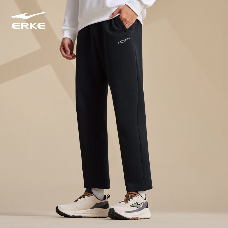 Erke Men's Autumn Straight-Leg Knitted Sports Pants Solid Color Simple Outdoor Casual Cropped Trousers