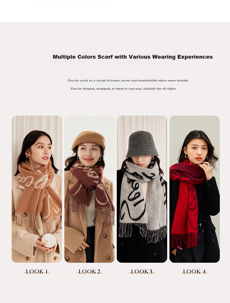 Siggi Wool Scarf for Women, Autumn And Winter Letter Shawl, Thickened Warm Simple Neck Wrap, Birthday Christmas Gift Box Set for Wome 11