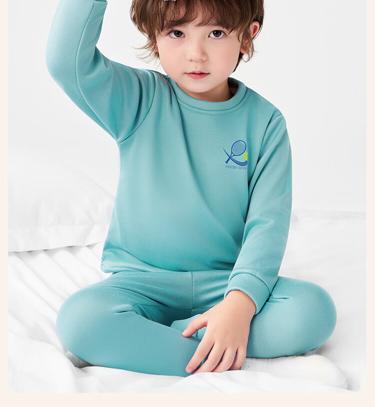 Badibadi Autumn Winter New Baby Toddler Fleece Lined Thermal Underwear Set Homewear Pajamas Blue Tennis Letter 160 5