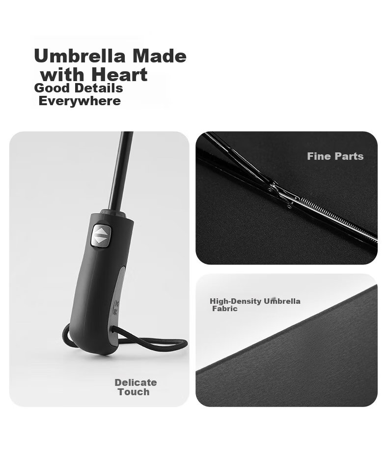 Tiantangshan Fully Automatic Umbrella, Three-Fold, 10-Rib Reinforced, One-Touch Open/close, Easy to Dry, Simple Design, Suitable for Both Sun And Rain, Deep Chestnut Red 16