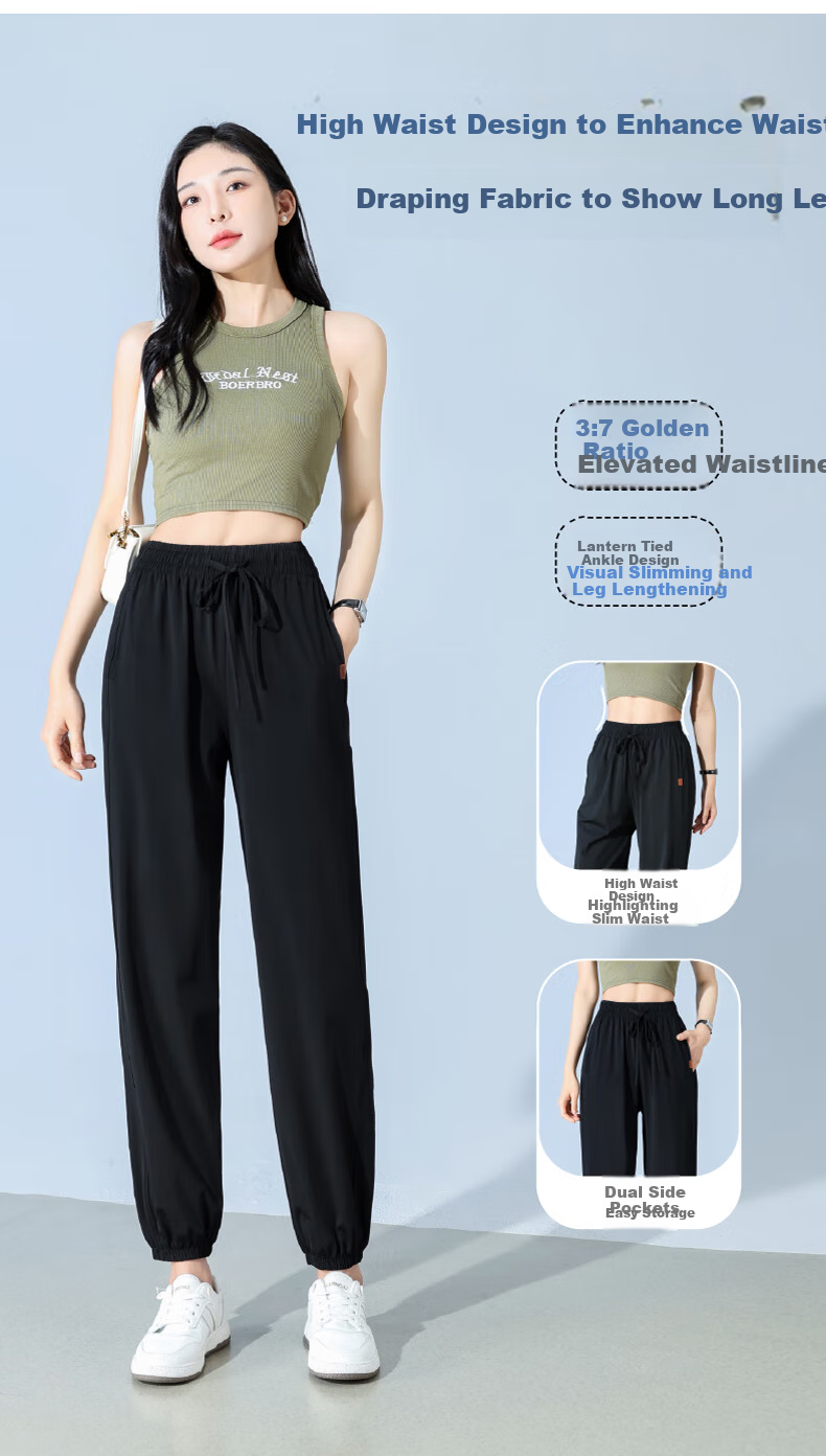 FitonTon Ice Silk Quick-Dry Pants for Women, Summer Lightweight Drawstring Slimming Casual Mosquito-Proof Pants for Running, Fitness And Sports, Size L 8
