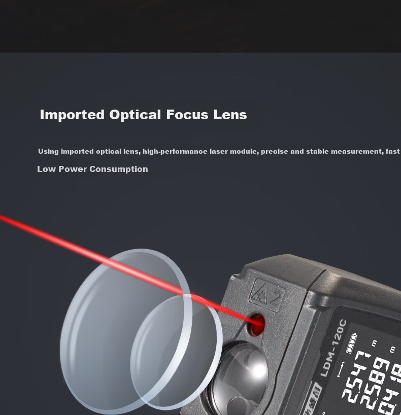 CEM LDM-120C Laser Distance Meter, High-Precision Laser Infrared Room Measuring Device, Electronic Ruler with Voice Playback, USB Direct Charging 9