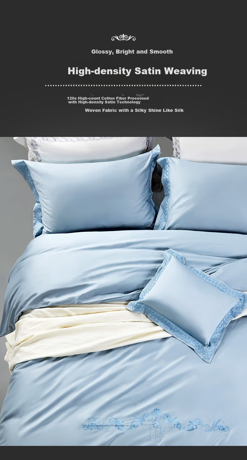 FUANNA Home Textiles, 120s Pure Cotton Four-Piece Set, Double-Thread Long-Staple Cotton Sateen, King-Size Bed Sheet And Duvet Cover, 230*229cm 7