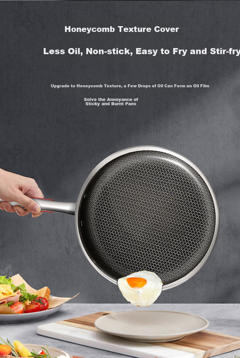 KBH Non-Stick Frying Pan, 316L Stainless Steel Skillet, 26cm Steak Griddle, Compatible with Induction And Gas Stoves, Includes Spatula 3