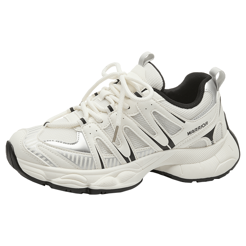 Warrior Women's Dad Sneakers 2026 Summer New Thick Sole Height Increasing Sports Shoes Women Beige Silver Black Size 36