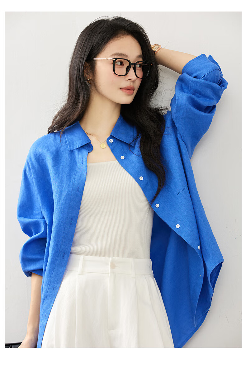 Fansiman Commuter Linen Long Sleeve Shirt Women Autumn New Simple Relaxed Fit Lapel Top Dragon Fruit Red M 9