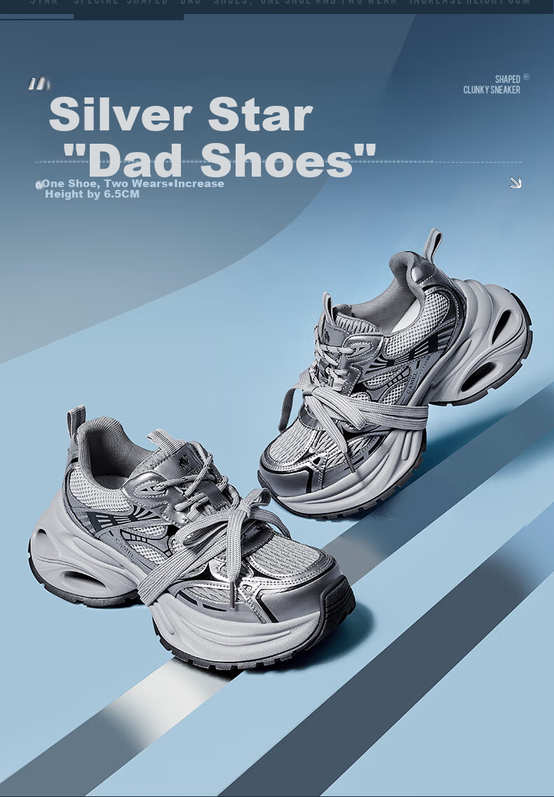 CAMEL Silver Dad Sneakers Women Breathable Mesh Height Increasing Thick Sole Sports Casual Shoes L25A283140 Gun/Black 40 6