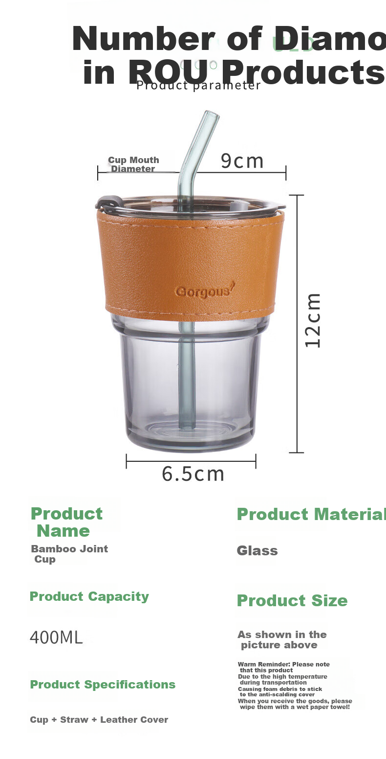 BJ Water Bottle, Glass Cup, Tea Cup, Drinking Cup, Straw Cup with Lid, Coffee And Milk Tea Cup, Hexi Color Bamboo Joint Cup 7