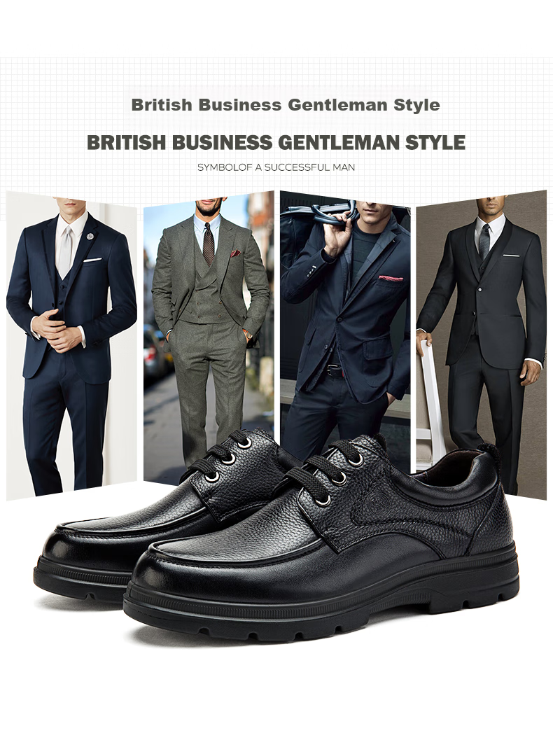 CAMEL Leather Shoes for Men, Business Casual Dad Cowhide Shoes, Soft Sole Comfortable Commuter P15A211018 Black Size 38 3
