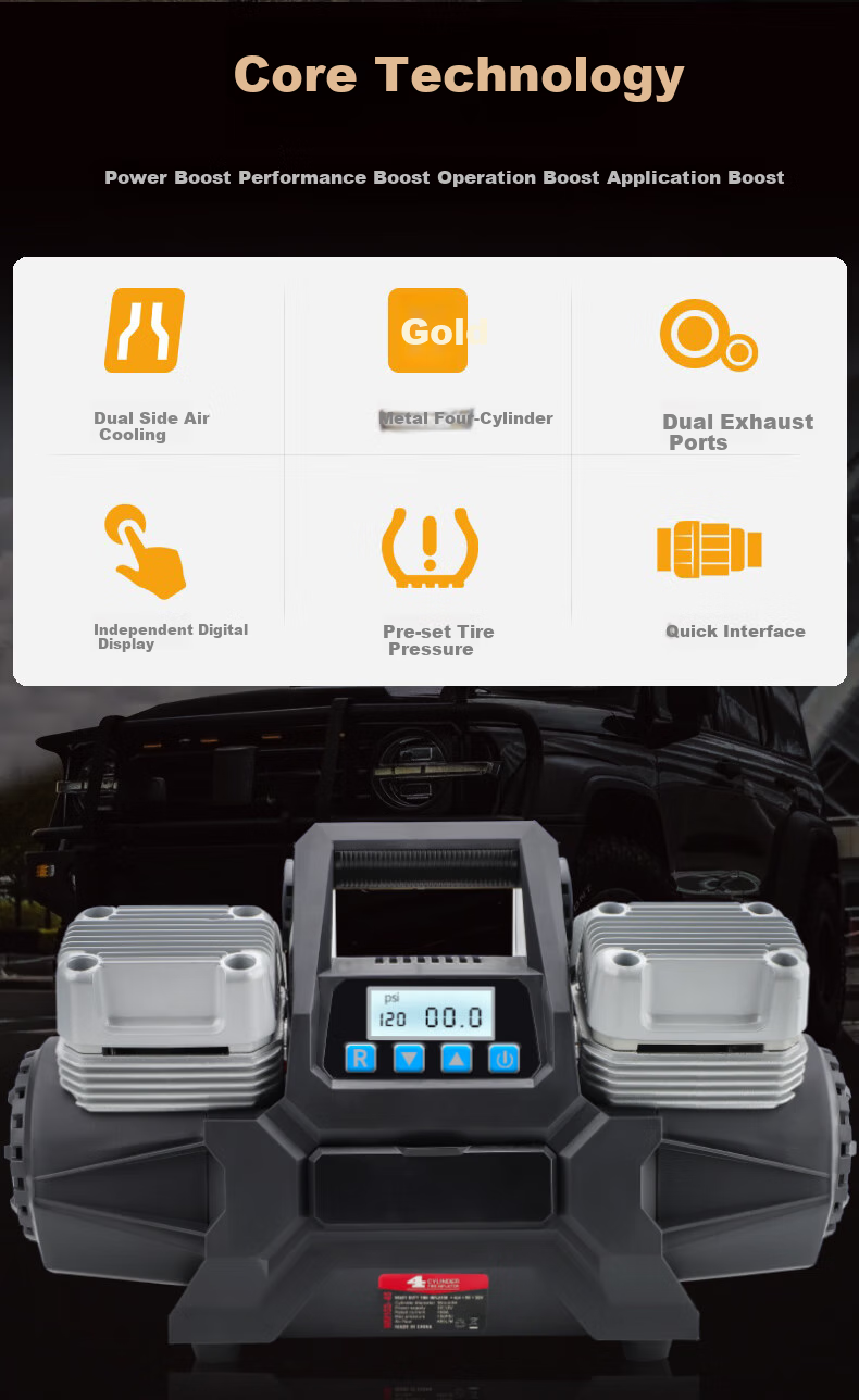 DIANJUE Car Air Pump, Four-Cylinder High-Pressure High-Power, for Off-Road Vehicles, Large Trucks, RVs, Tire Inflation Pump, Air Compressor, Single Tube 3