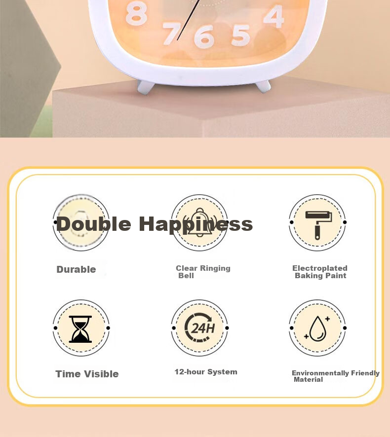 Yajia Student Alarm Clock, Student Timepiece, Children's Cartoon Desk Clock, White, Battery-Powered 2