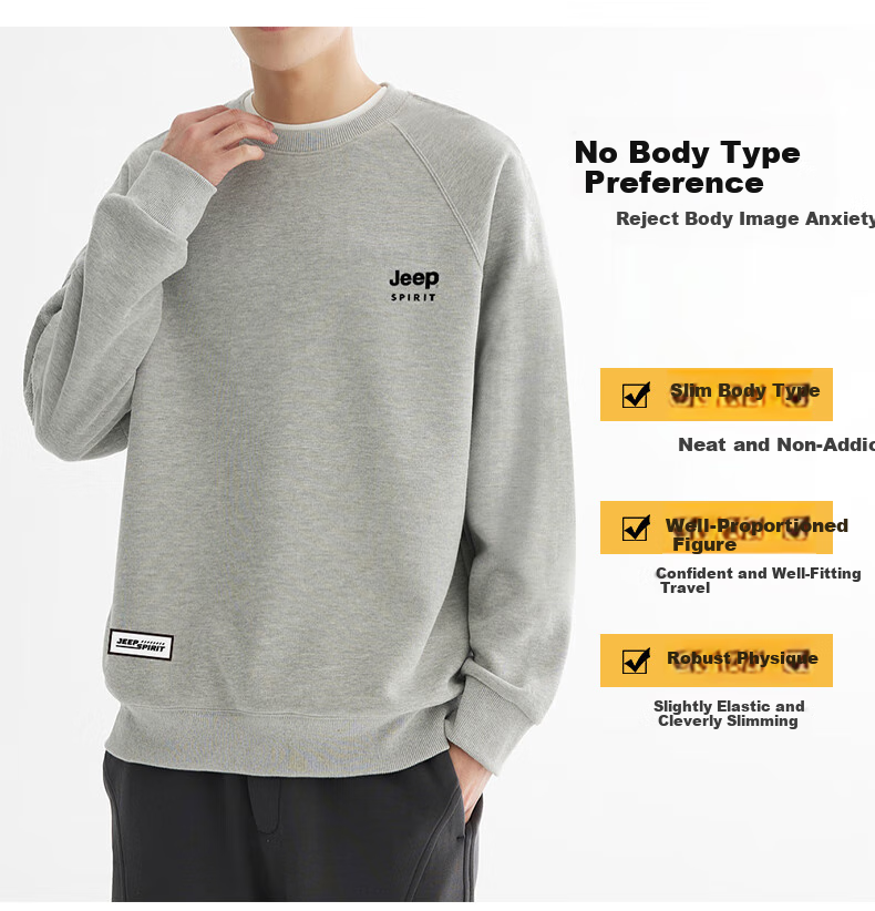 JEEP SPIRIT Sweatshirt for Men, Spring And Autumn Thick Warm Long-Sleeve T-Shirt, Fashionable Loose Athletic Casual Menswear, Light Gray XL 2