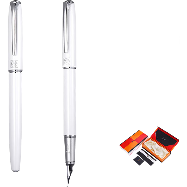 Pimio Calligraphy Pen with Bent Tip, Hard-Tip Fountain Pen, Mid-Autumn Festival Gift for Men And Women, Adult And Student Writing Practice Pen, Fine Point 1.0mm, 916 Mubai White