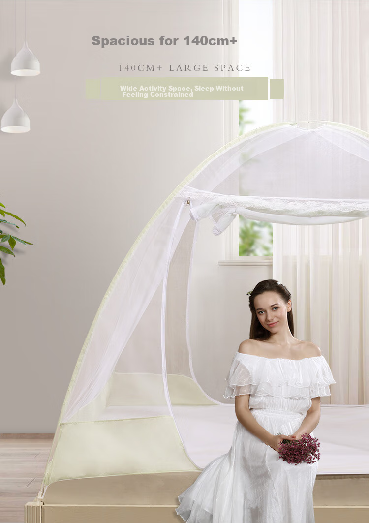 FUANNA Home Mosquito Net, Fall-Proof Mongolian Yurt Style, Three-Door Opening, 1.8x2 Meter Bed, Light Coffee Color, [No Installation Required] 5